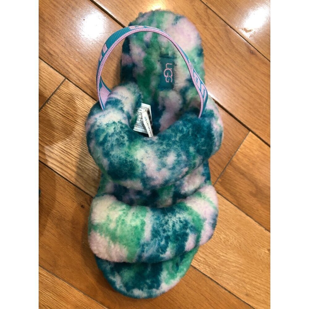 UGG Oh Yeah Marble Sheepskin Blue Green Slides - Side 8 - Picture 3 of 7